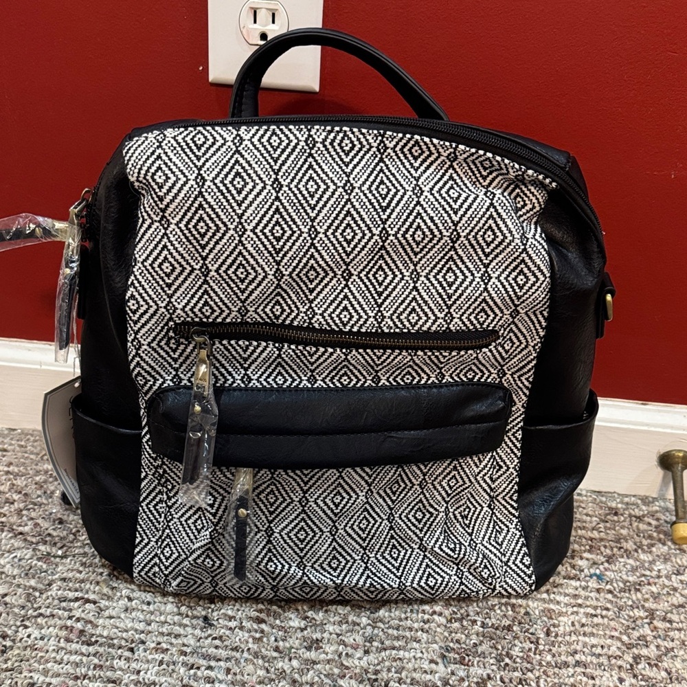 NWT Sleek Black Leather Backpack